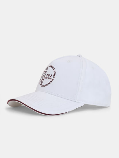 White Logo Print Baseball Cap
