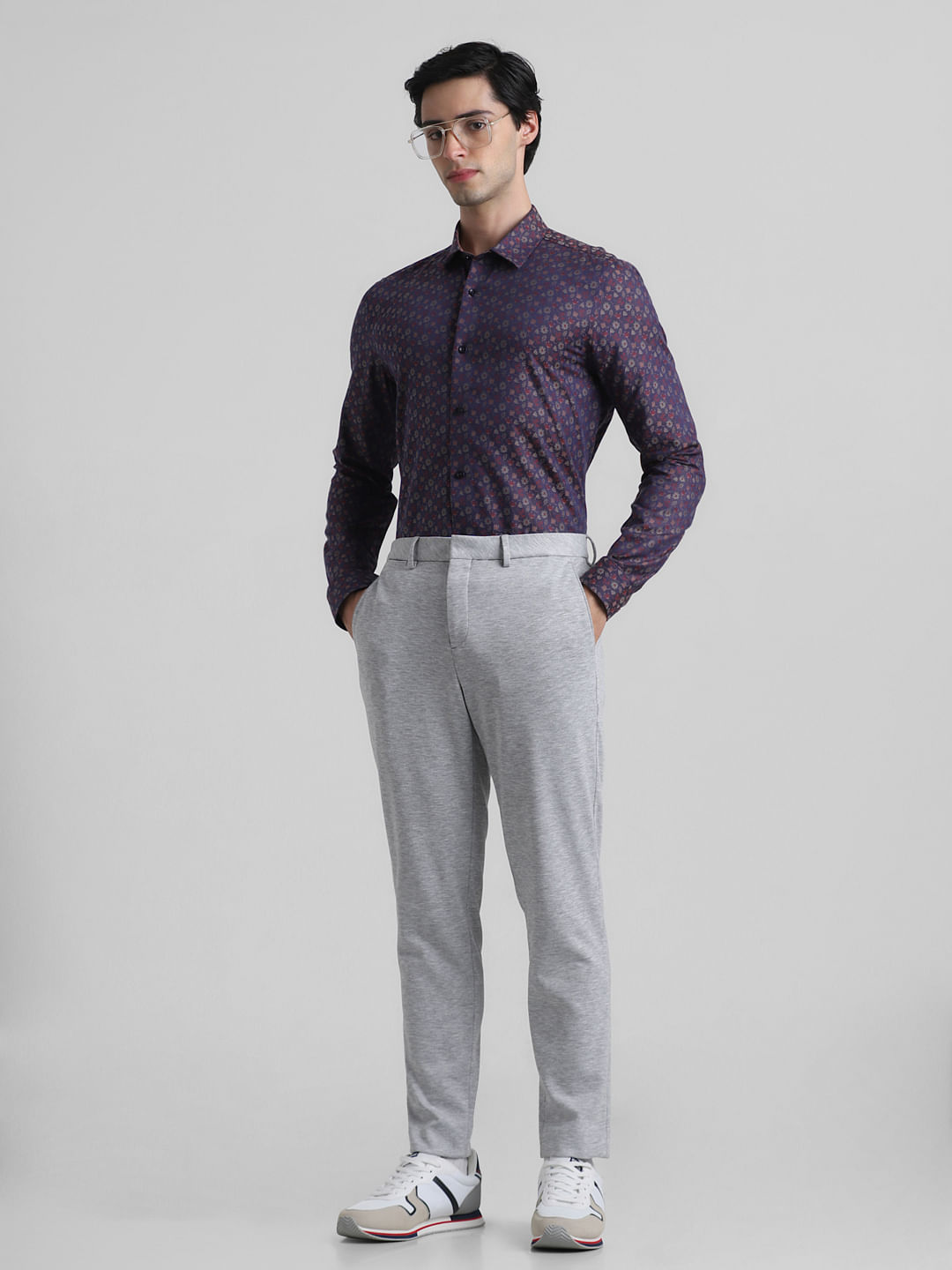 65% OFF on INVICTUS Men Grey Melange Slim Fit Solid Regular Trousers on  Myntra | PaisaWapas.com