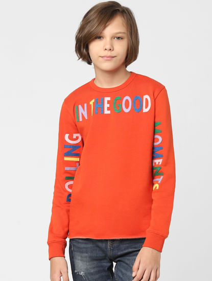 Boys Red Typographic Print Sweatshirt