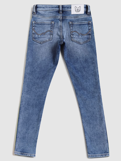 Boys Blue Mid Rise Tape Detail Liam Skinny Jeans