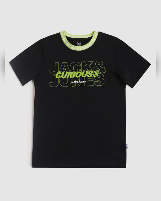 Boys Black Logo Print Crew Neck T-shirt