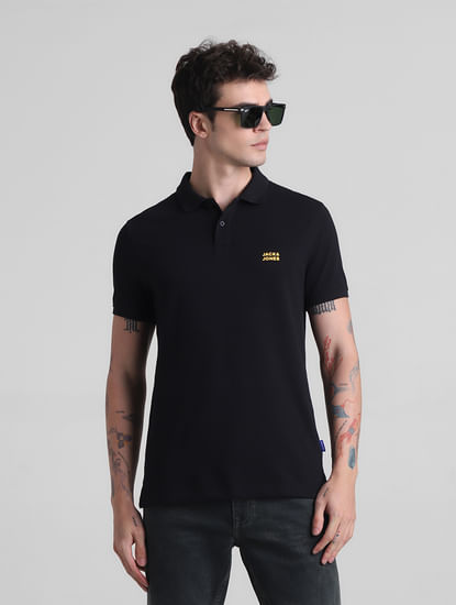 Black Cotton Polo T-shirt