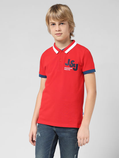 JUNIOR BOYS Red Applique Polo T-shirt