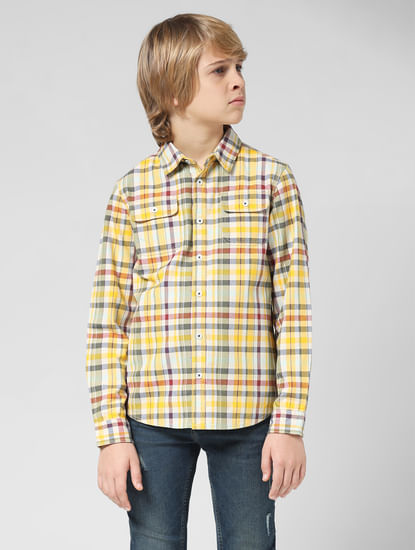 JUNIOR BOYS Yellow Check Full Sleeves Shirt