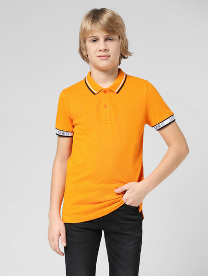 JUNIOR BOYS Orange Logo Text Polo T-shirt