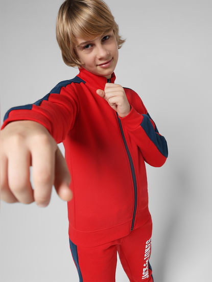 JUNIOR BOYS Red Zip-Up Co-ord Set Sweatshirt