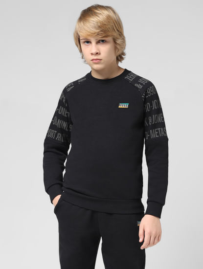 JUNIOR BOYS Black Logo Print Co-ord Set Sweatshirt