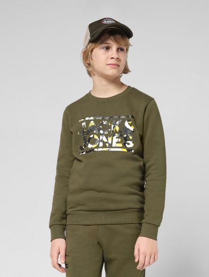 JUNIOR BOYS Green Logo Print Co-ord Set Sweatshirt
