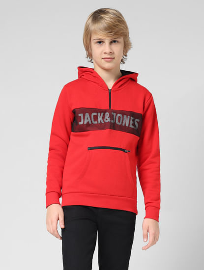 JUNIOR BOYS Red Logo Print Hooded Sweatshirt