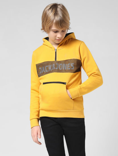 JUNIOR BOYS Yellow Logo Print Hooded Sweatshirt