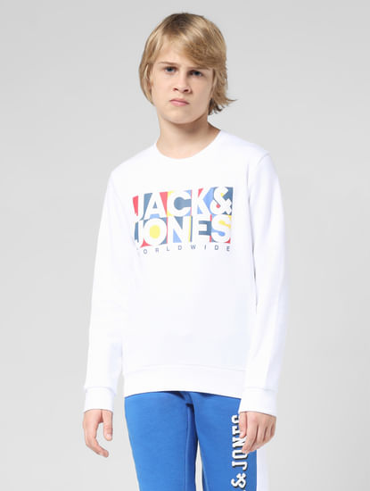 JUNIOR BOYS White Typographic Print Sweatshirt