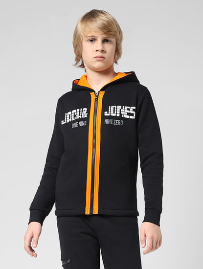 JUNIOR BOYS Black Front-Open Co-ord Sweatshirt