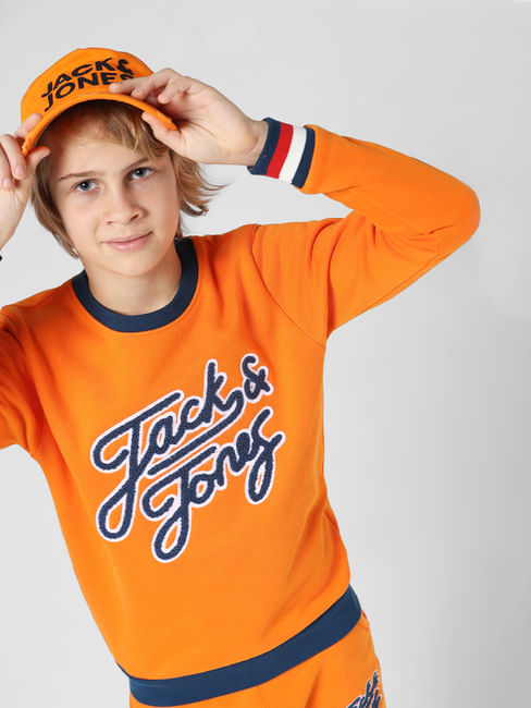 JUNIOR BOYS Orange Printed Co-ord Set Sweatshirt