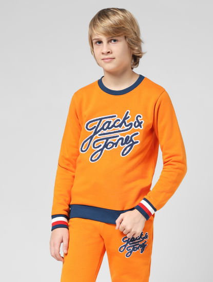 JUNIOR BOYS Orange Printed Co-ord Set Sweatshirt