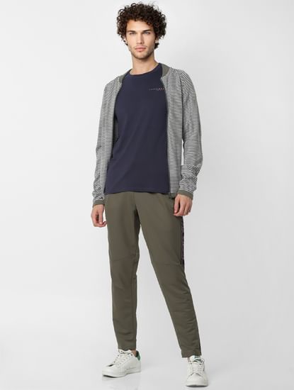 Grey Striped Zip Up Cardigan