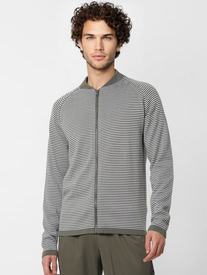 Grey Striped Zip Up Cardigan
