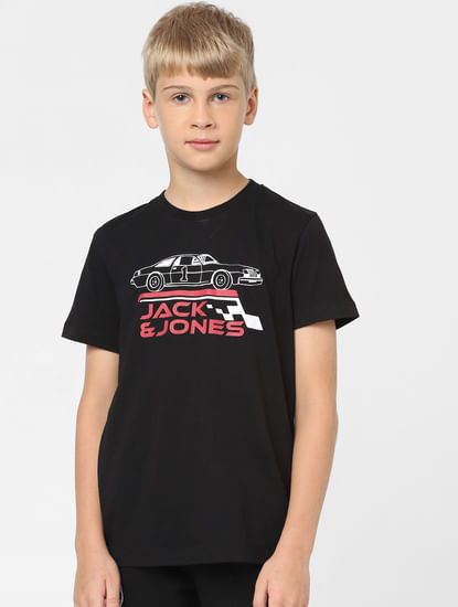 Boys Black Printed Crew Neck T-shirt