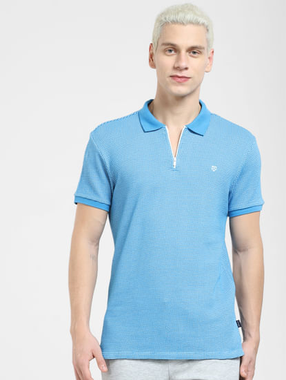 Blue Zip-Up Polo T-shirt