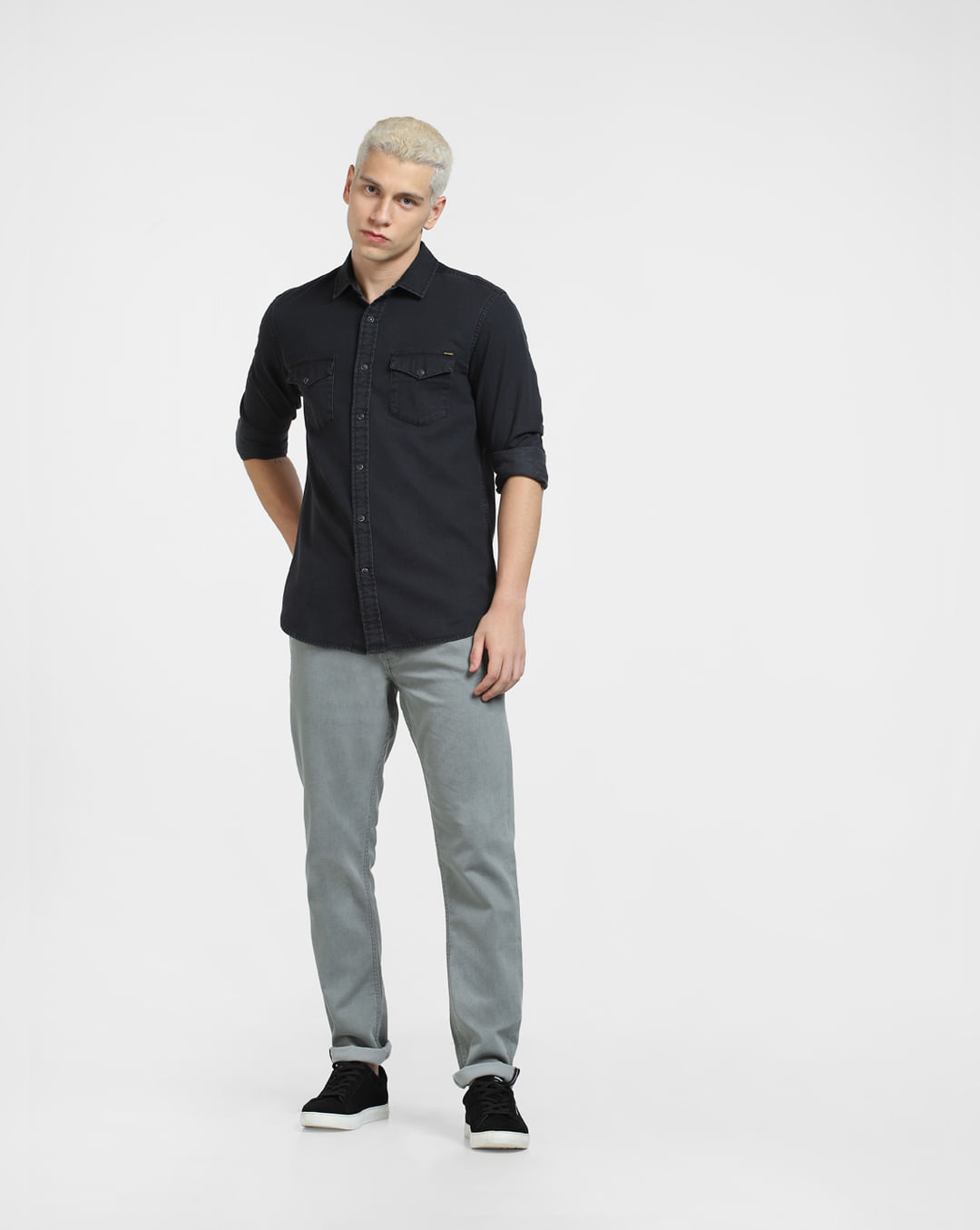 Buy Black Denim Full Sleeves Shirt for Men
