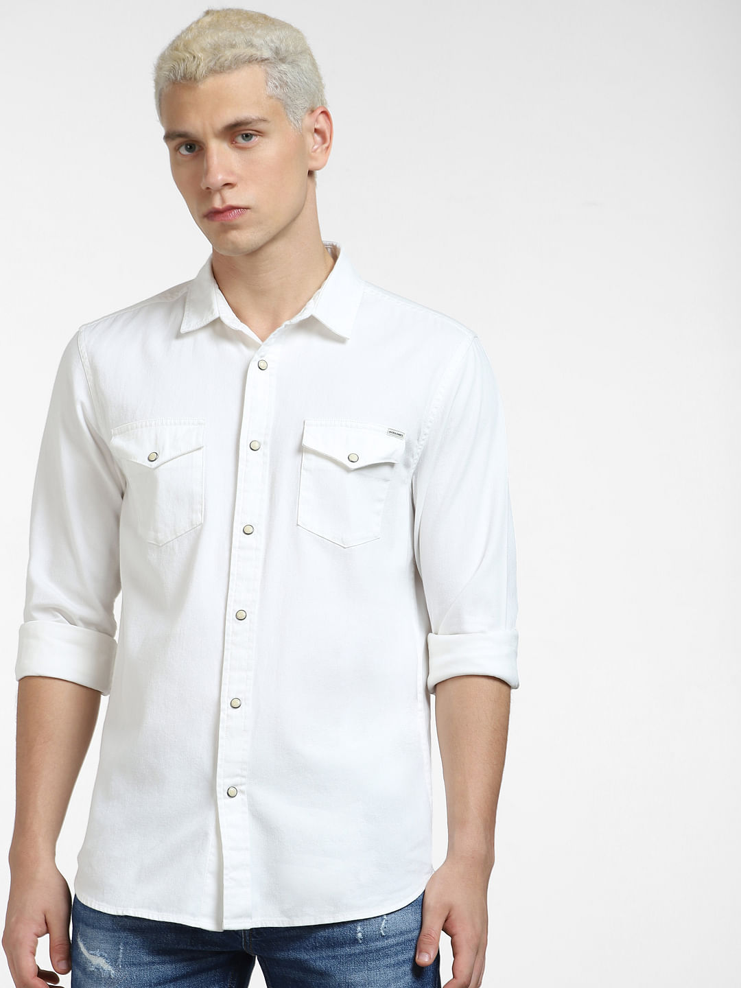 Buy SlimFit Denim Shirt with Button Flap Pockets online  Looksgudin