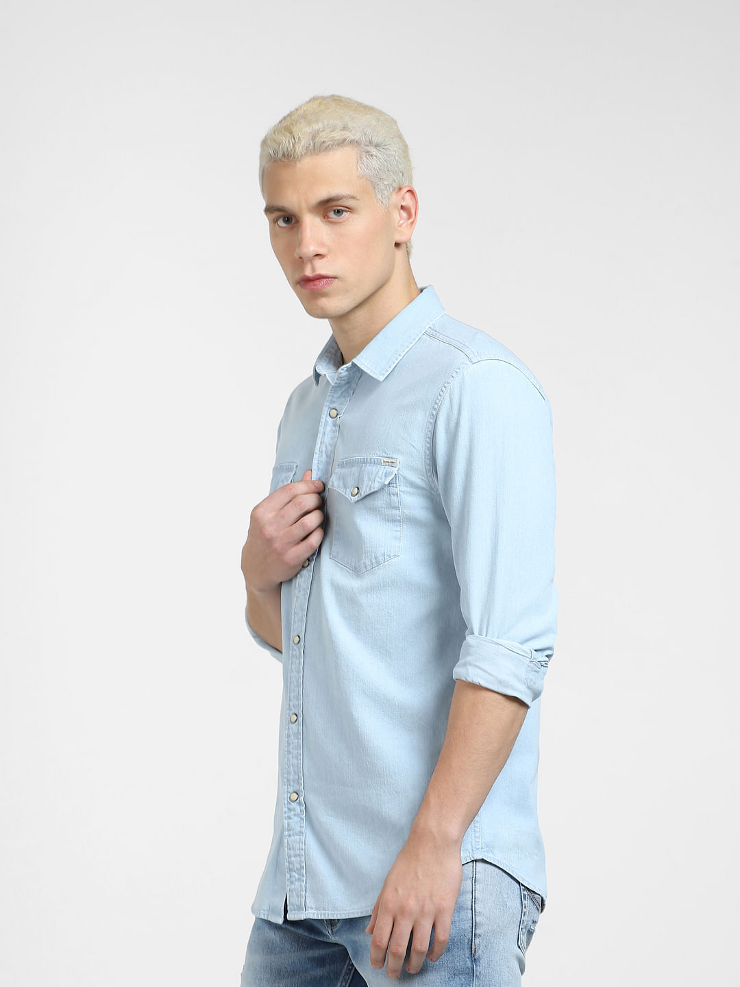 Plain Men Fitted Denim Shirt at Rs 250 in Surat | ID: 17935242448