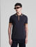 Navy Blue Contrast Rib Polo T-shirt_413127+1
