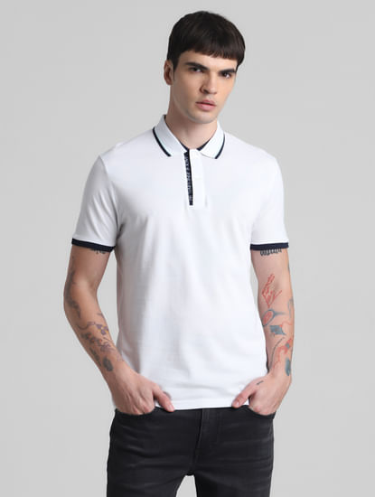 White Contrast Rib Polo T-shirt