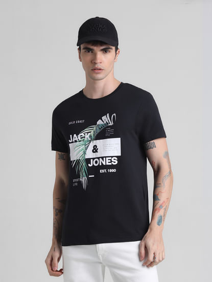 Black Graphic Print Crew Neck T-shirt