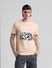 Peach Tropical Print Crew Neck T-shirt_413139+1