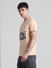 Peach Tropical Print Crew Neck T-shirt_413139+3