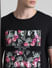 Black Tropical Print Crew Neck T-shirt_413141+5
