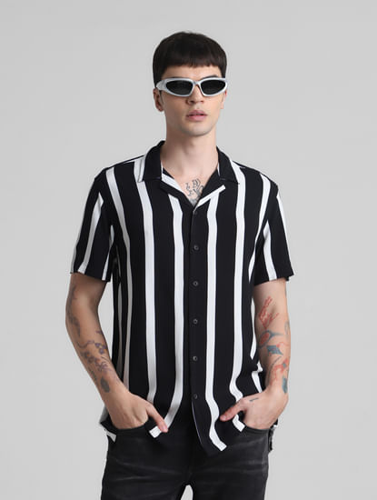 Black Striped Short Sleeves Shirt