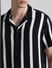 Black Striped Short Sleeves Shirt_413144+5