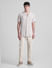 Beige Striped Short Sleeves Shirt_413145+6