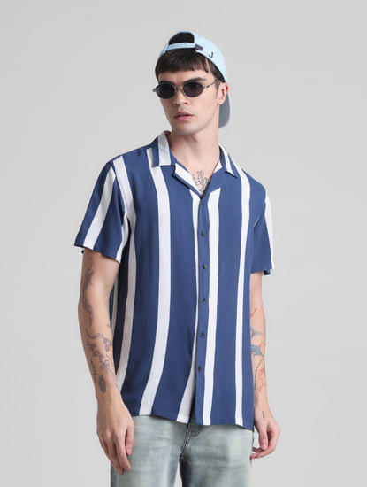 Buy Sky Blue Block Printed Half Sleeves Cotton Shirt Online