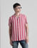 Pink Striped Short Sleeves Shirt_413147+1