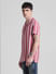 Pink Striped Short Sleeves Shirt_413147+3