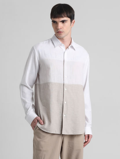 Beige Colourblocked Full Sleeves Shirt