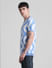 Blue Printed Jacquard Knit T-shirt_413150+3