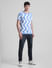 Blue Printed Jacquard Knit T-shirt_413150+6