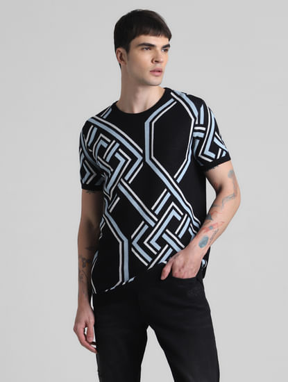 Black Printed Jacquard Knit T-shirt