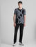 Black Printed Jacquard Knit T-shirt_413151+6