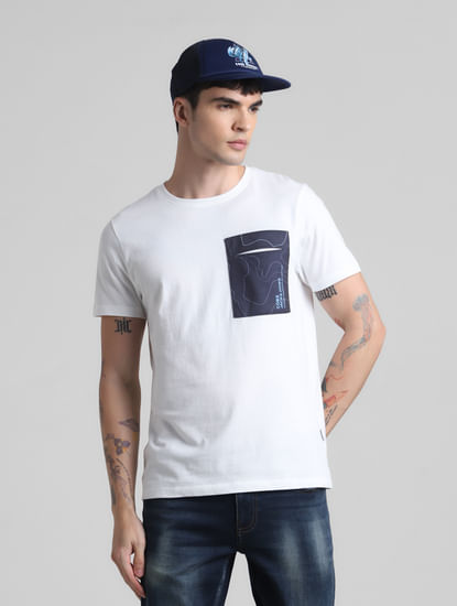 White Pocket Detail Crew Neck T-shirt