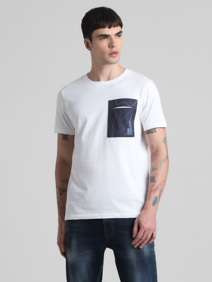 White Pocket Detail Crew Neck T-shirt