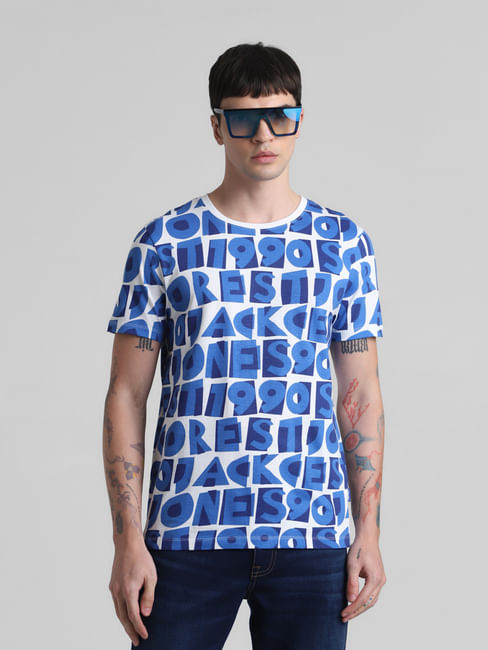 Blue Typographic Print Crew Neck T-shirt