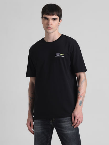 Black Printed Oversized Crew Neck T-shirt