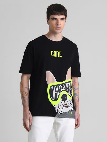 Black Doggo Print Oversized T-shirt