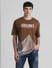 Brown Printed Oversized Crew Neck T-shirt_413162+2