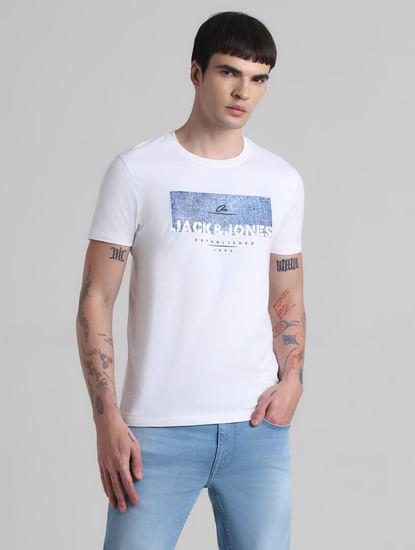 White Logo Print Crew Neck T-shirt