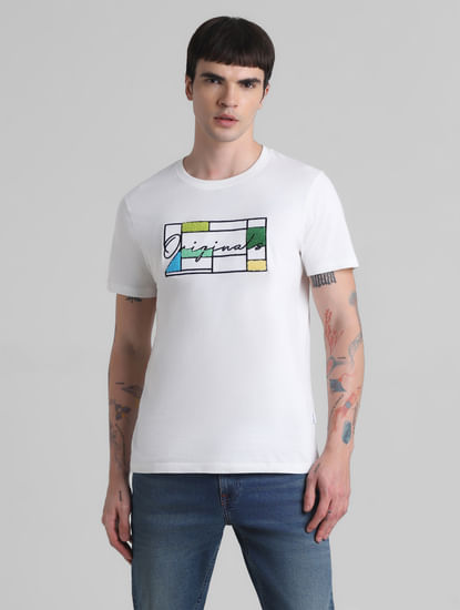White Embroidered Logo Crew Neck T-shirt